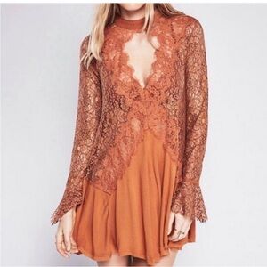 Free People Tell Tale mini dress burnt orange